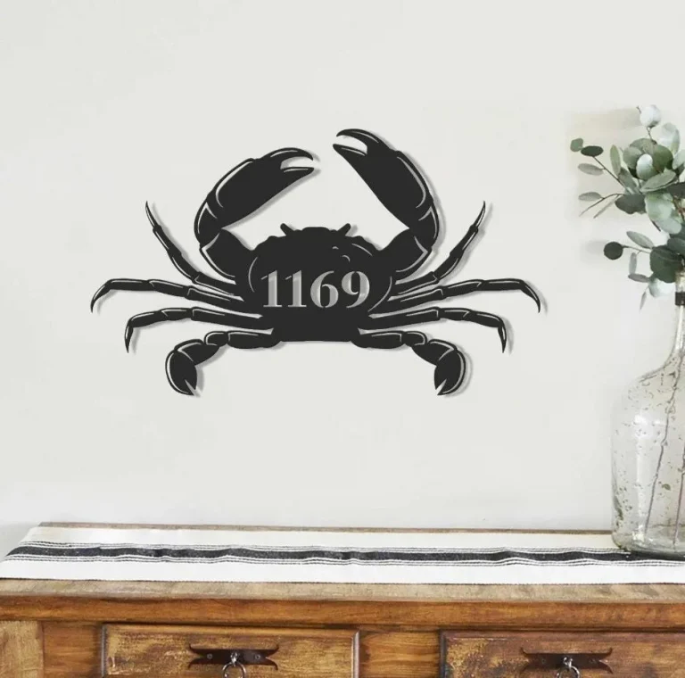 Personalized Crab Metal Sign, Custom Crab Street House Address Sign, Crab Beach House Decor, Crab Wall Art, Crab Name Sign, Crab Home Decor