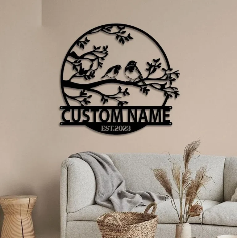 Custom Birds On Branch Metal Sign, Personalized Garden Sign, Garden Decor, Gift For Her, Metal Garden Sign, Custom Garden Sign, Garden Sign