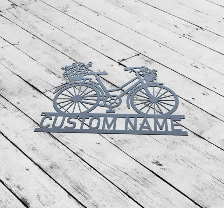 Custom Floral Bicycle Metal Sign, Bicycle Wall Decor, Bicycle Gift, Birthday Gift, Cyclist Name Sign, Bicycle Wall Art, Home Decor, Garden Decor