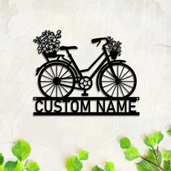 Custom Floral Bicycle Metal Sign, Bicycle Wall Decor, Bicycle Gift, Birthday Gift, Cyclist Name Sign, Bicycle Wall Art, Home Decor, Garden Decor