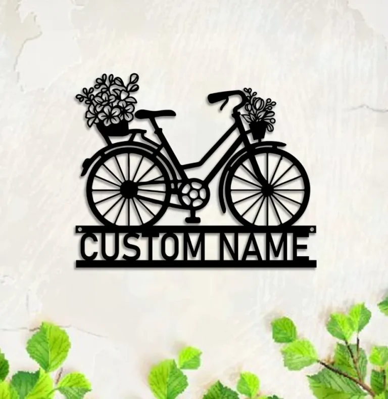 Custom Floral Bicycle Metal Sign, Bicycle Wall Decor, Bicycle Gift, Birthday Gift, Cyclist Name Sign, Bicycle Wall Art, Home Decor, Garden Decor