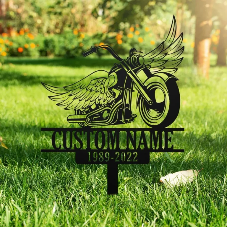 Custom Rider Memorial Metal Stake, Biker Memorial, Riding With Angels, Motorcycle With Wings Metal Sign, Loss Of Loved One, Garden Stakes