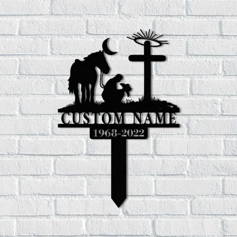 Cowboy Memorial Stake, Horse Lover Stake, Custom Memorial Metal Stake, Grave Marker Human, Sympathy Grave Stake, Memorial Cross, Remembrance