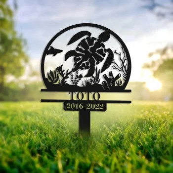 Personalized Turtle Memorial Stake, Remembrance Stake, Garden Decor, Floral Tortoise, Metal Stake, Tortoise Loss, Sympathy Sign, Grave Marker