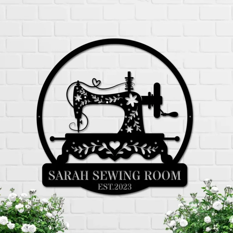 Custom Sewing Machine Personalized Sewing Room Sign Vintage Quilting Sign Custom Name Sign Custom Monogram Metal Sign Gift For Mom, Grandma