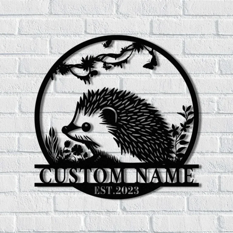 Personalized Hedgehog Monogram Metal Sign Art, Hedgehog Lover Sign Home Decor, Hedgehog Name Sign, Custom Hedgehog Metal Sign, Hedgehog Sign