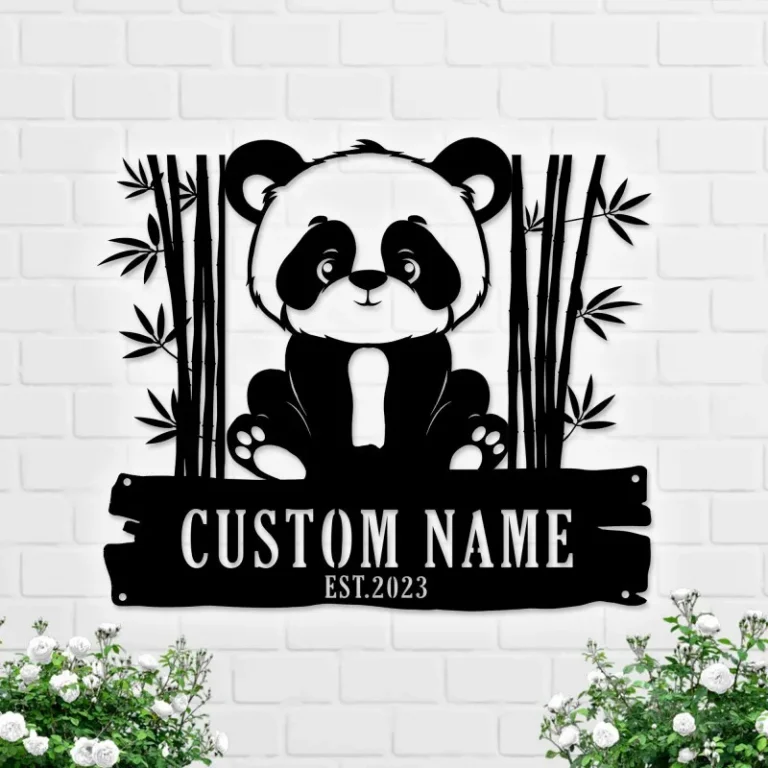 Baby Panda Bear Personalized Metal Wall Decor, Custom Lazy Panda Name Sign Home Decor Kids Nursery Decoration Panda Bear Wall Art, Bear Sign