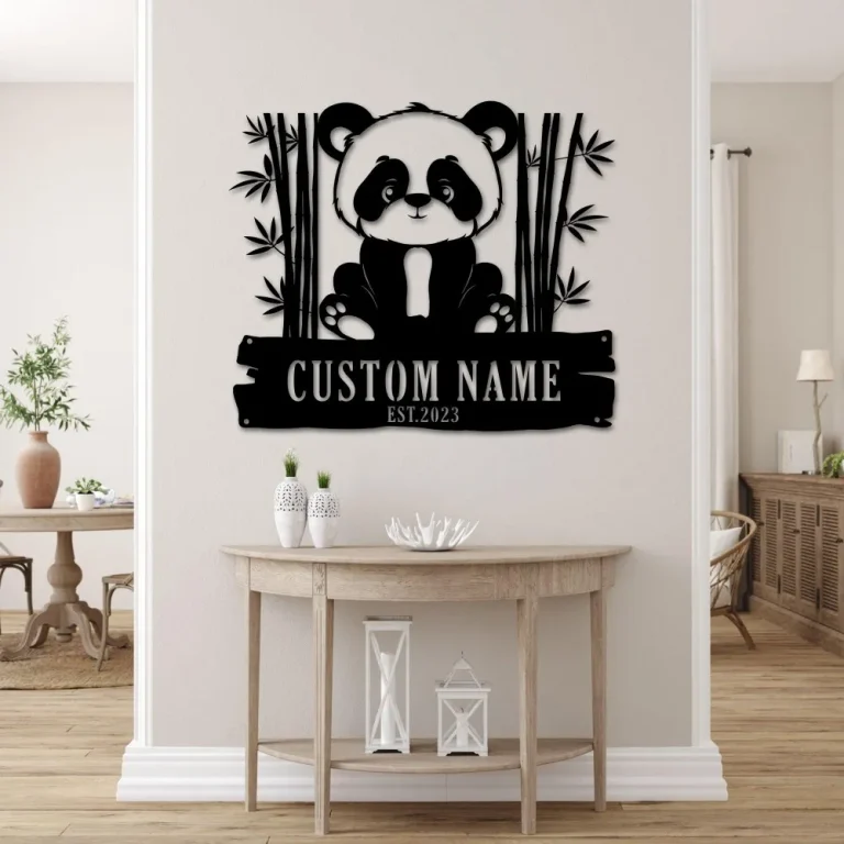 Baby Panda Bear Personalized Metal Wall Decor, Custom Lazy Panda Name Sign Home Decor Kids Nursery Decoration Panda Bear Wall Art, Bear Sign