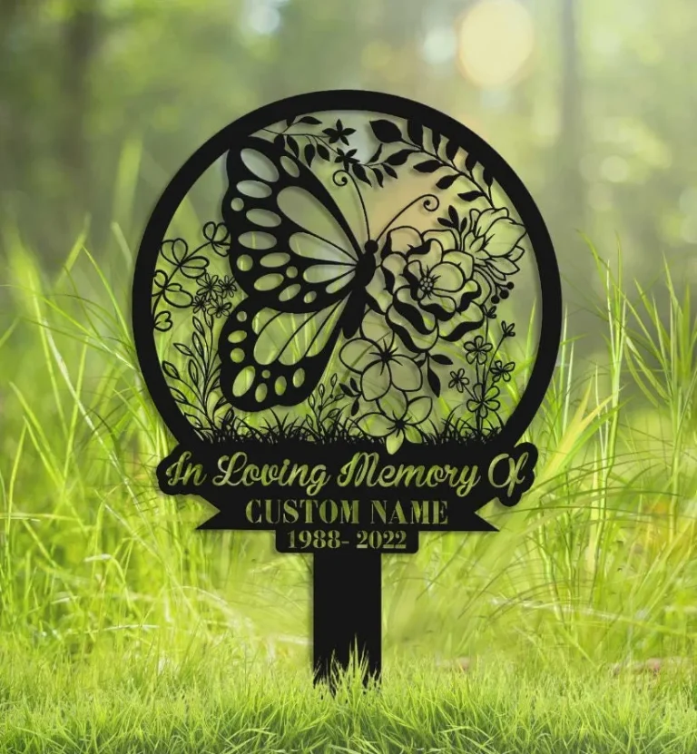 Personalized Butterflies Memorial Stake, Metal Stake, Sympathy Sign, Grave Marker, Garden Decor, In Loving Memory, Butterflies And Flower