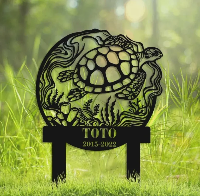 Custom Floral Turtle Garden Stake, Turtle Memorial Stake, Personalized Turtle Metal Yard Stake, Turtle Address Sign For Yard, Turtle Lover Gift