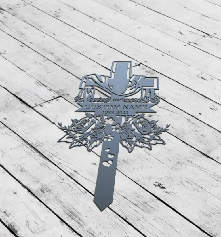 Personalized Floral Cross Memorial Stake, Metal Stake, Sympathy Sign, Grave Marker, Remembrance Stake, Garden Decor, Cross Sign