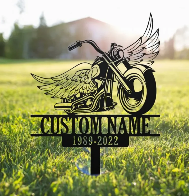 Custom Rider Memorial Metal Stake, Motorcycle With Wings Metal Sign, Biker Memorial, Riding With Angels, Loss Of Loved One, Garden Stakes