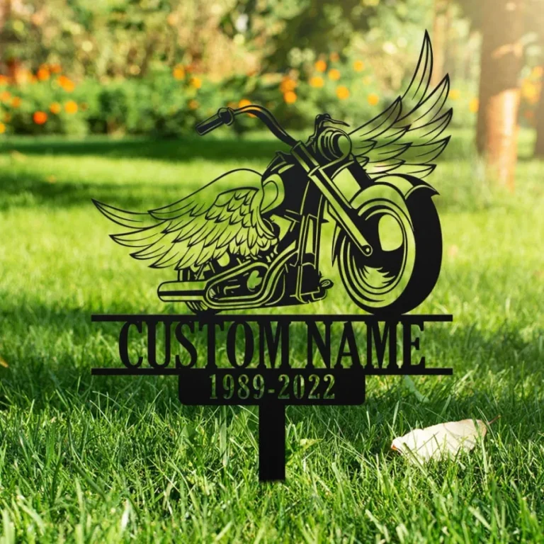 Custom Rider Memorial Metal Stake, Motorcycle With Wings Metal Sign, Biker Memorial, Riding With Angels, Loss Of Loved One, Garden Stakes