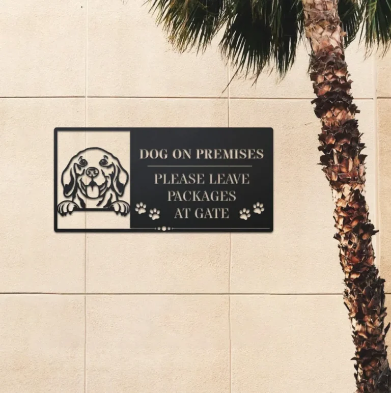 Dog On Premises Please Leave Packages At Gate Metal Sign Decor, Warning Gate Plaque, Beware Of Dog Metal Art, Warning Dog On Premises Sign