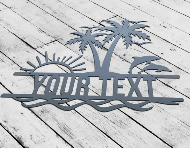 Custom Palm Trees Beach House Metal Sign, Personalized Sunshine Palm Tree Pool Sign, Pool Sign, Family Beach House Wall Art, Poolside Wall Decor