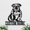 Custom English Bulldog Dog Sit Metal Sign, Personalized Happy Paw Puppy Pup Pet Name Sign Dog Name Sign Decoration For Home, Dog Home Decor