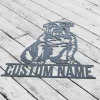 Custom English Bulldog Dog Sit Metal Sign, Personalized Happy Paw Puppy Pup Pet Name Sign Dog Name Sign Decoration For Home, Dog Home Decor