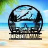 Custom Campfire Metal Sign, Lake House Sign, Personalized Camp Name Sign, Outdoor Decor, Address Sign, Lake Scene Campsite Monogram Decor