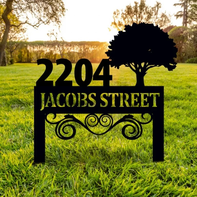 Custom Address Metal Sign, Personalized Garden House Number Sign, Address Sign With Tree Stake, Front Porch Decor, Lawn Mounted Address Plaque