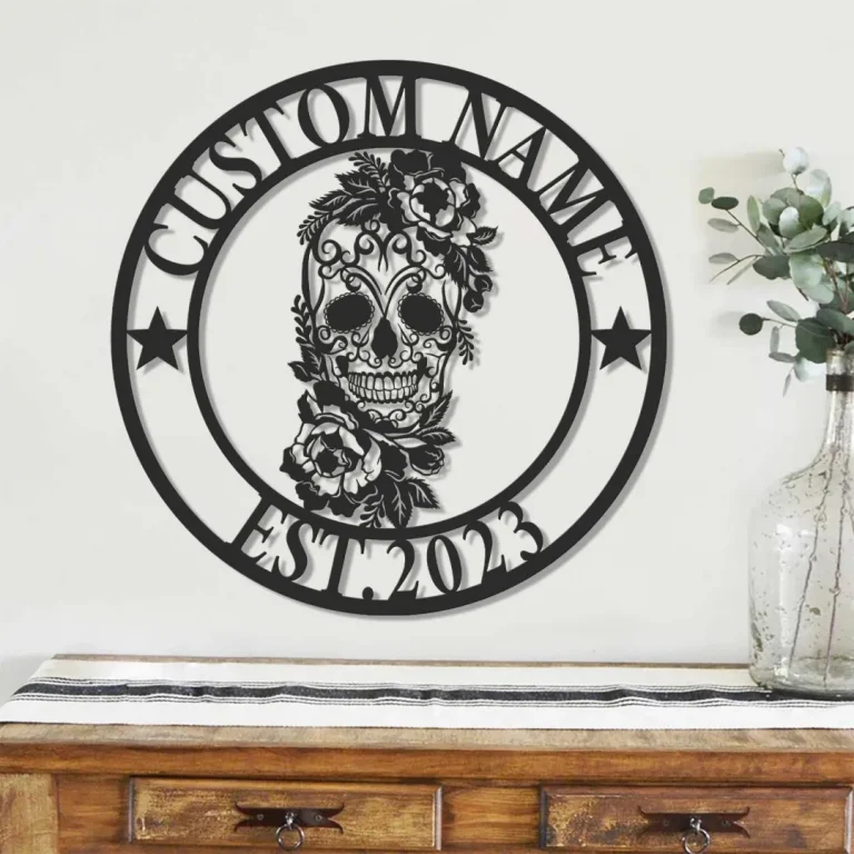 Custom Sugar Skull Metal Sign, Skull Sign, Custom Skull Metal Wall Art, Skull Name, Skull Wall Hanging, Man Cave Decor, Skull Metal Art