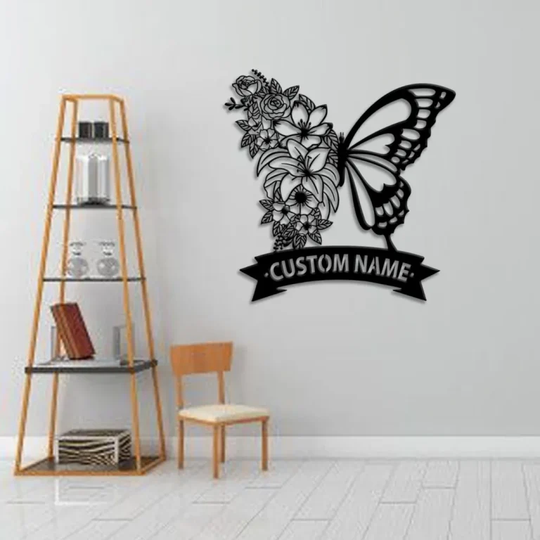 Custom Butterfly Wall Art, Butterfly Flower Sign, Butterfly Monogram, Garden Gift, Butterfly With Flowers, Personalized Garden Sign