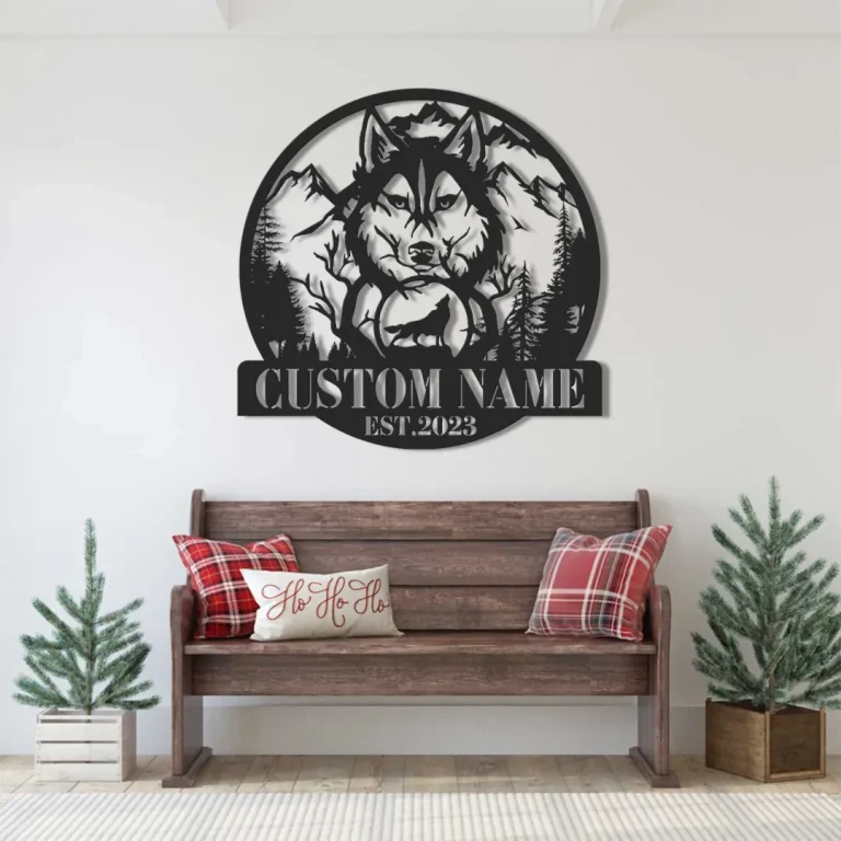 Custom Wolf Monogram Metal Wall Art, Wolf Sign, Wolf Lover, Personalized Wolf Monogram Metal Sign, Wolf Wall Decor, Wolf Hobbie Wall Hanging