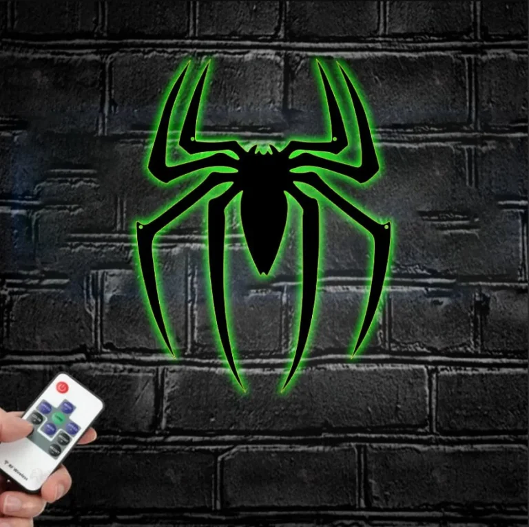 Spider Metal Wall Art Led Light, Spider Lover Sign, Home Decor, Kid Nursery Decoration, Halloween, Christmas, Birthday, Halloween Gift