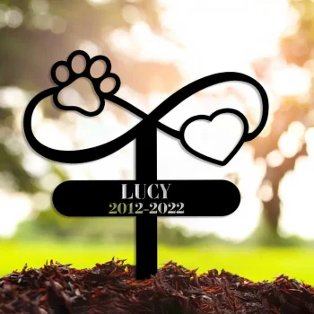 Custom Infinity Dog Memorial Stake With Heart And Paw, Metal Dog Garden Stake, Personalized Dog Name Yard Stake, Metal Dog Memorial Marke