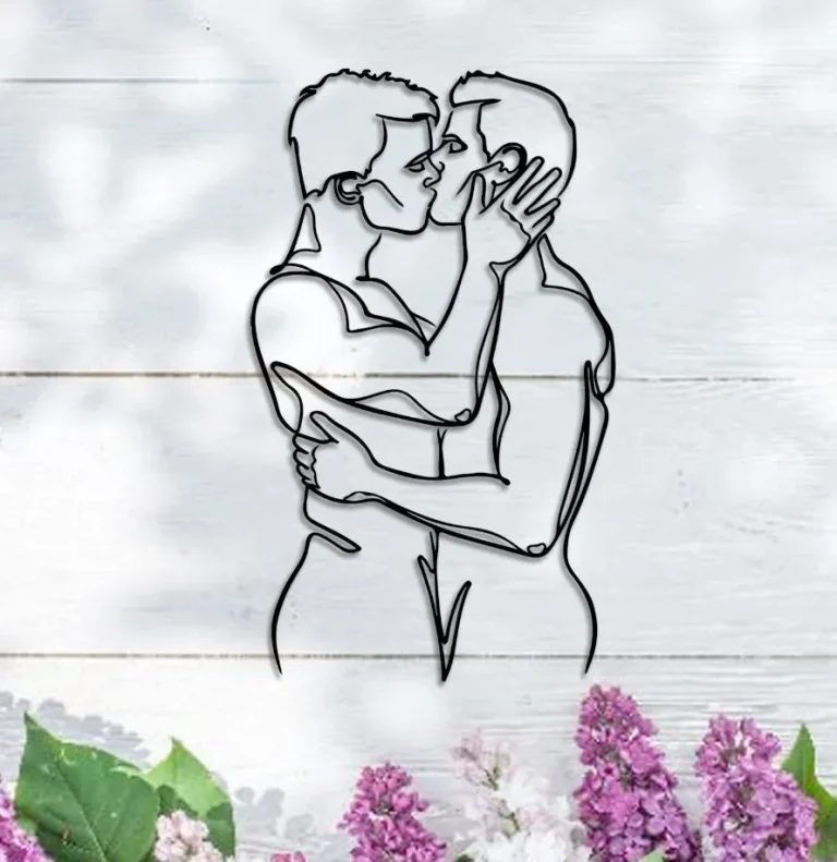 Gay Couple Wall Art, Kissing Gay Metal Wall Decor, Gay Metal Wall Art, Lgbtq Minimalist Line Art, Modern Masculine Men Make Love Metal