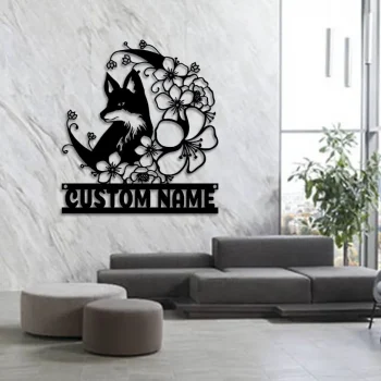 Floral Fox Metal Wall Art, Fox Metal Sign, Wildlife Metal Sign, Fox Collection, Fox Lover Gift Animal Lover Gift Fox Wall Hangings Home Decor