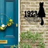 Customized Address Sitting Cat And Flower Wreath Metal Sign, Personalized Sign Home Decor, Address Number Sign, Cat Lover Gift, Home Decor