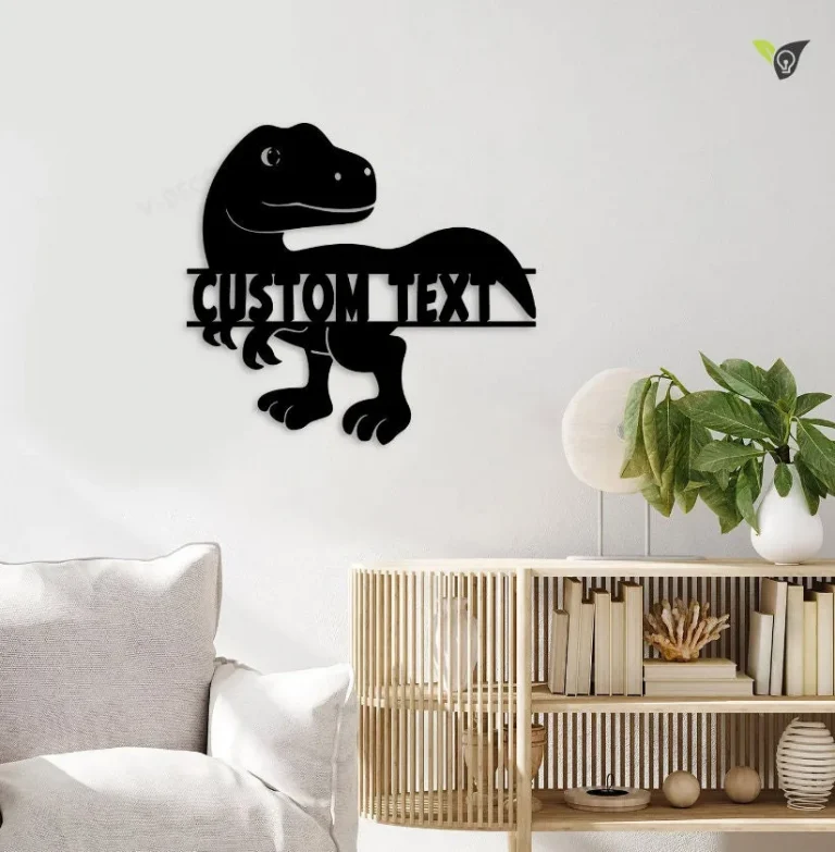 Personalized Dinosaur Monogram Sign With Led Lights, Custom Kid Name Sign Dino Metal Wall Art, Nursery Sign, Home Decor, Gift For Kids