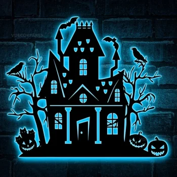 Halloween Metal Sign Led Lights, Halloween Asylum Art, Halloween Haunted House Decor, Front Door Hanger, Halloween Gift, Halloween Wall Decor