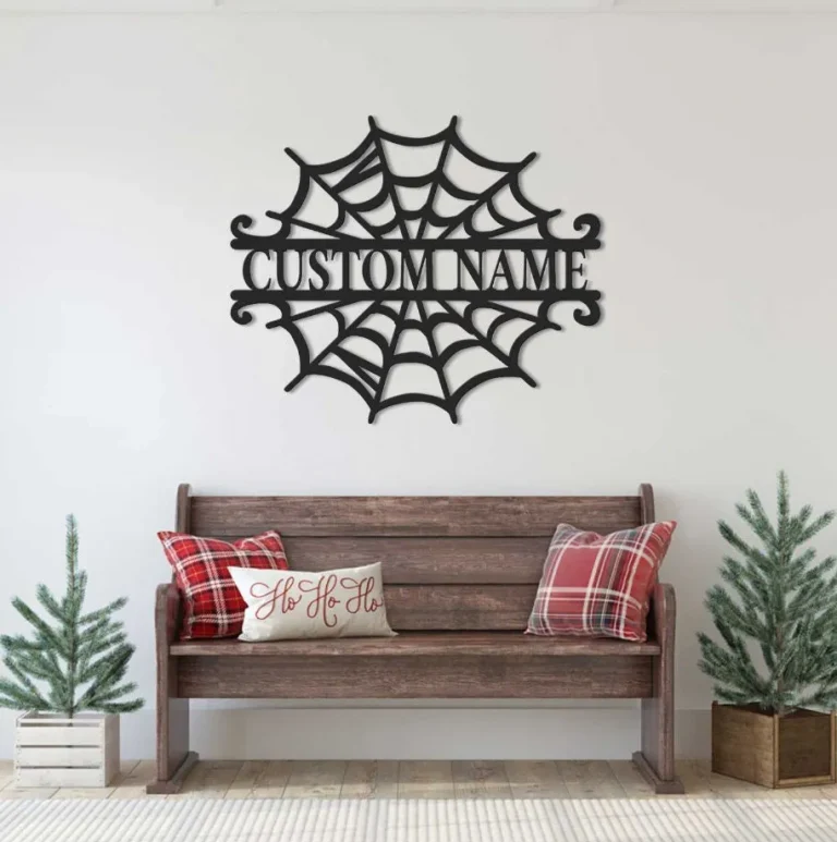 Custom Halloween Spider Metal Wall Art Led Light Personalized Creepy Spider Web Name Sign Decoration Ideal For Home Decor Halloween Art