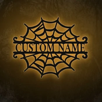 Custom Halloween Spider Metal Wall Art Led Light Personalized Creepy Spider Web Name Sign Decoration Ideal For Home Decor Halloween Art