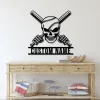 Custom Baseball Skull Metal Wall Art Led Lights, Baseball Player Name Sign Baseball Metal Wall Decor, Baseball Lover Gift Home Decor