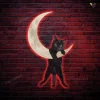 Black Cat Moon Wall Hanging Metal Wall Art With Led Light, Black Cat Metal Art Wall Decoration, Black Cat Wall Art, Moon Cat Metal Wall Decor