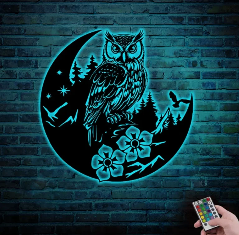 Custom Owl Metal Sign Led Lights, Owl Metal Wall Decor, Owl Wall Art, Outdoor Decor, Front Door Decor, Metal Owl Sign, Halloween Wall Decor