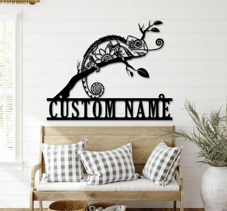 Custom Chameleon Metal Wall Art Personalized Chameleon Name Sign Home Decor Boy Girl Nursery Decoration Housewarming Birthday Gift Chameleon