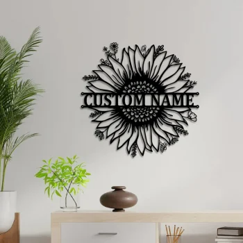 Custom Sunflower Monogram Metal Wall Art, Sunflower Home Decor, Sunflower Metal Sign, Personalized Sunflower Farmhouse Name Metal Wall Decor