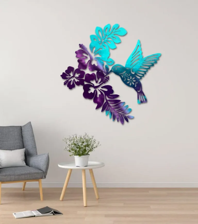 Multicolored Hummingbird Metal Wall Hanging, Springtime Garden Decor, Ombre Colorful Decor, Home Decor
