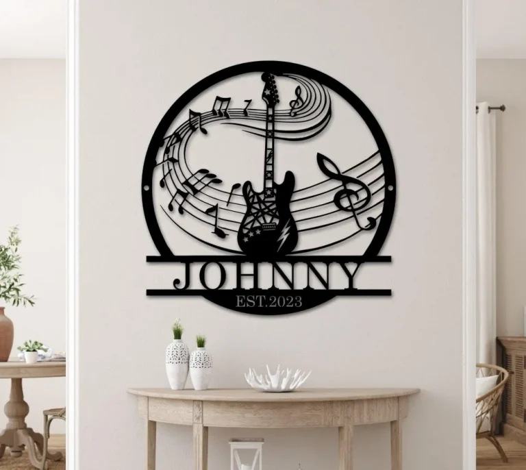 Guitar Metal Wall Art, Guitar Signs, Guitar Wall Hanging For Music Room Decor, Custom Guitar Metal Sign, Guitar Studio Name Wall Decor, Guitar