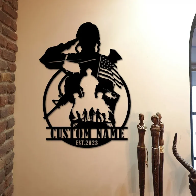 Custom Us Soldier Military Metal Wall Art Personalized American Army Name Sign Home Decor Veteran Patriotic Decor Xmas Gifts Home Decor