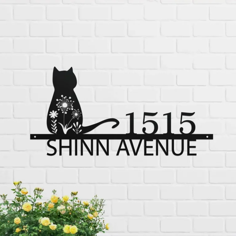 Cat Flower House Address Number, Custom Cat House Number Sign, Marker House Numbers Sign, Address Sign, Metal Address Plaque, Outdoor Decor