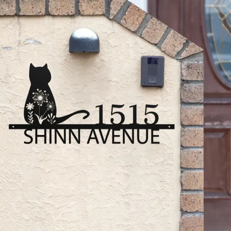 Cat Flower House Address Number, Custom Cat House Number Sign, Marker House Numbers Sign, Address Sign, Metal Address Plaque, Outdoor Decor