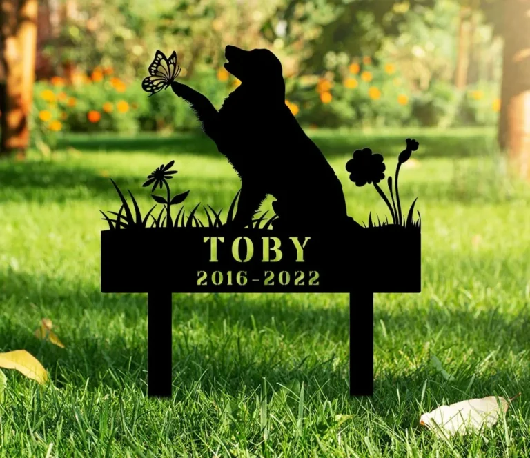 Custom Dog Memorial Metal Sign With Stake, Personalized Dog Memorial, Garden Stake For Loss Of Pet, Spring Butterfly & Flowers Grave Marker