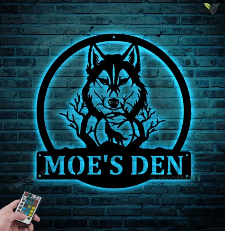 Personalized Wolf Monogram Metal Sign With Led Lights, Custom Wolf Monogram Metal Sign With Led Lights, Wolf Monogram Gifts Funny, Animal Gift