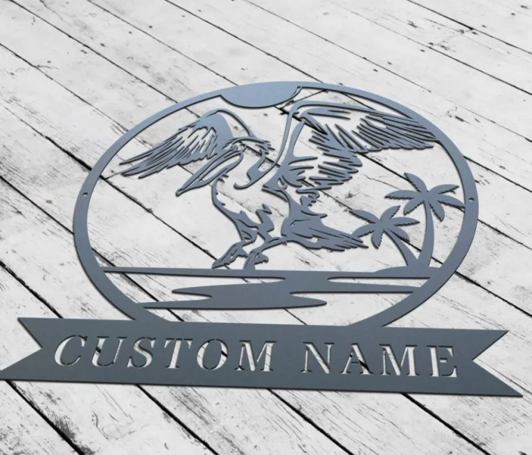 Personalized Pelican Sunset Metal Wall Art Decor, Living Room Decor, Backyard Decor, Gifts Beach Decor, Home Decor, Pelican Animals Gift