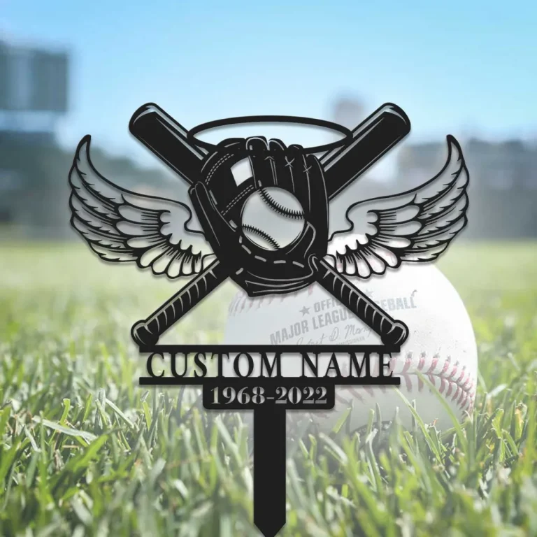 Custom Baseball With Wings Memorial Stake, Baseball Memorial Stake, Grave Baseball Marker, Remembrance Stake, Baseball Sign, Baseball Memorial