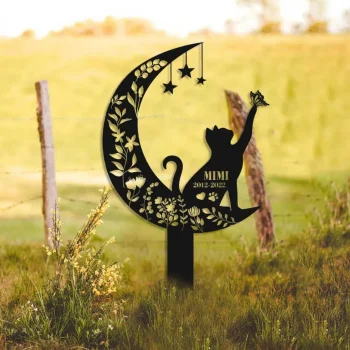 Cat Memorial Metal Stake, Pet Grave Markers, Cat With Butterfly Garden Stake, Personalized Cat Lovers Name Sign, Cat Memorial Marker Metal